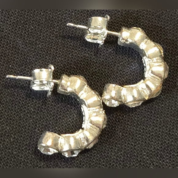 Vintage Avon Silver Half Hoop Earrings - Picture 2 of 5